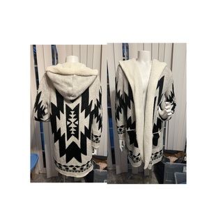 Fleece cardigan type coat with hoodie